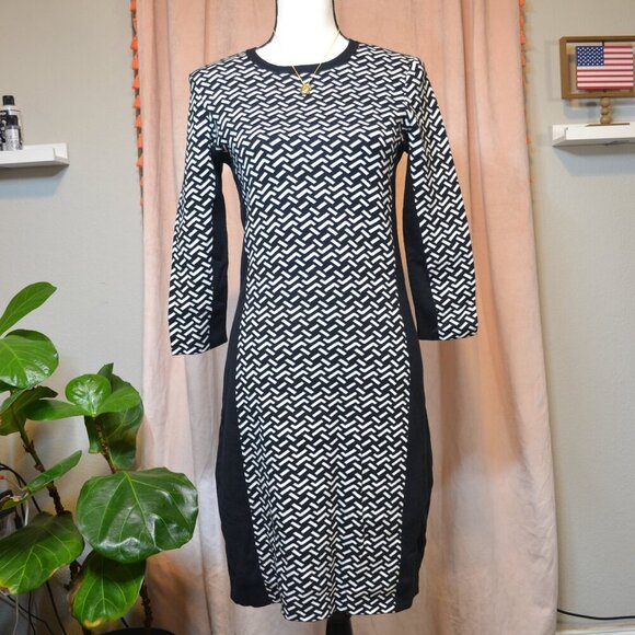 J. McLaughlin Marnie Black & White Jacquard Colorblock Sweater Dress - Small - Picture 1 of 2
